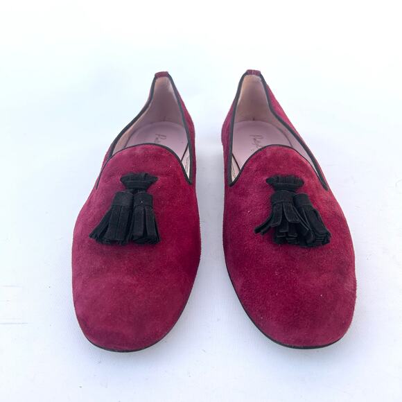 Pretty Ballerinas Burgundy Suede Black Tassel Loafers Preppy 41 Red Flats 10 - Picture 5 of 9